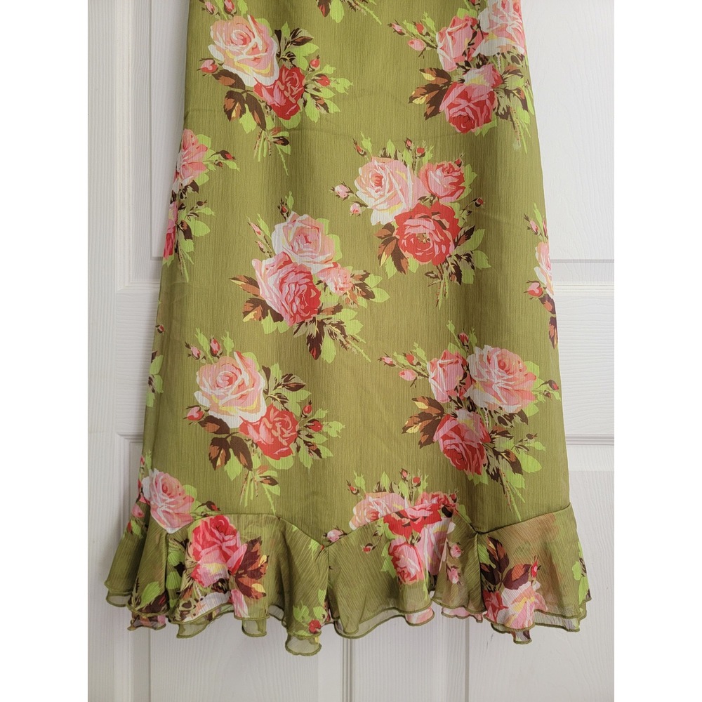 Betsey Johnson Green Floral Ruffle Smocked Midi Dress Medium Y2K Classic - Picture 10 of 11